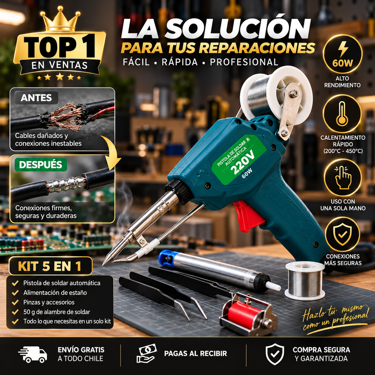 Pistola de Soldar Automática 5 en 1 – Soldadura Fácil con Una Sola Mano