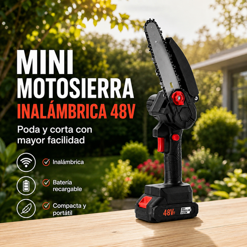 Mini Motosierra Inalámbrica 48V | Potencia y Control para Podas y Cortes