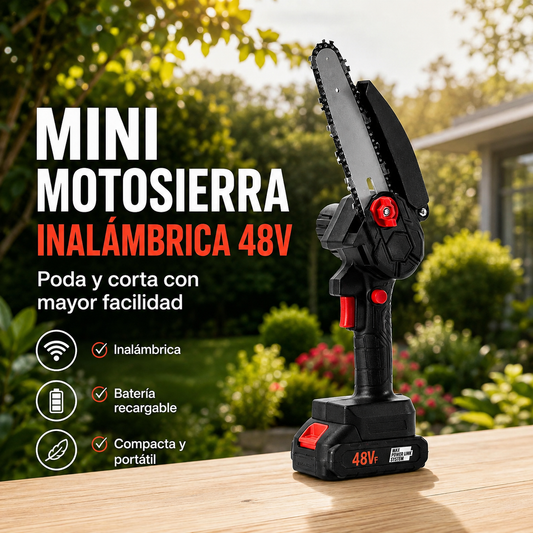 Mini Motosierra Inalámbrica 48V | Potencia y Control para Podas y Cortes