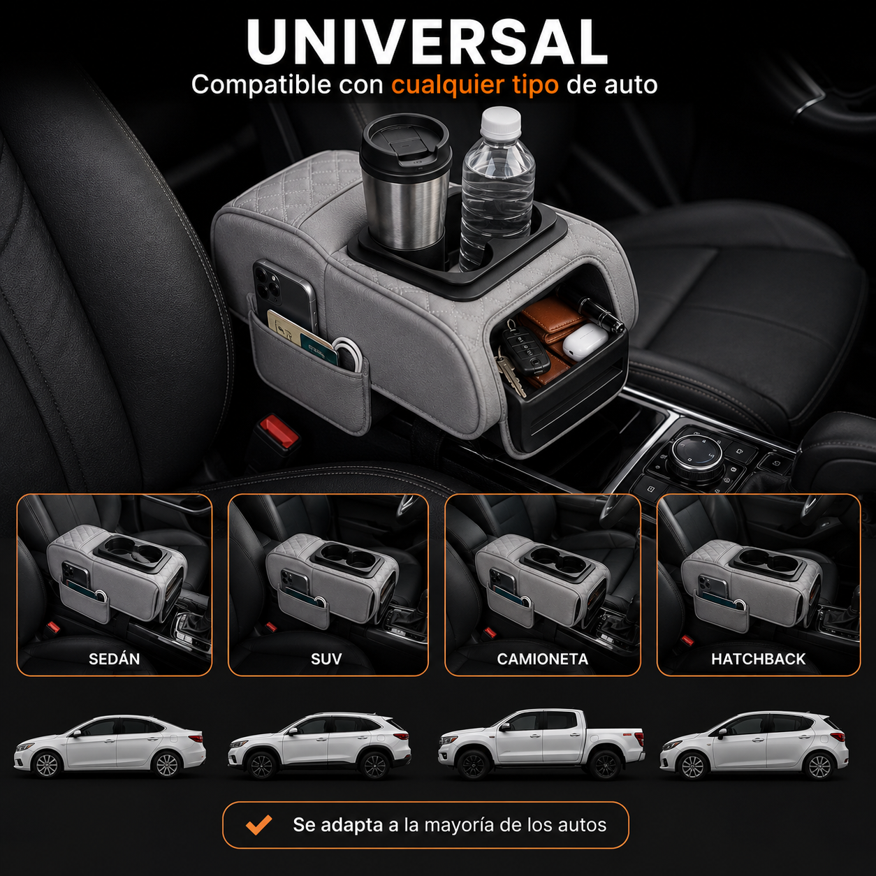 AutoComfort Pro™ – Apoyabrazos & Organizador 3 en 1