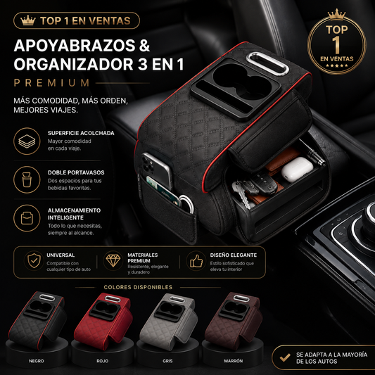 AutoComfort Pro™ – Apoyabrazos & Organizador 3 en 1