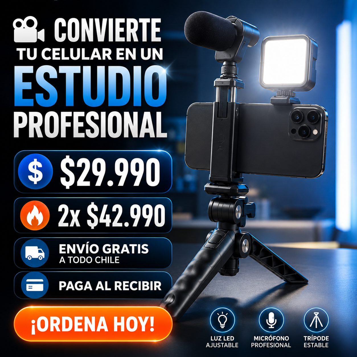 Tripode pro: Graba, Ilumina y crea contenido como un profesional