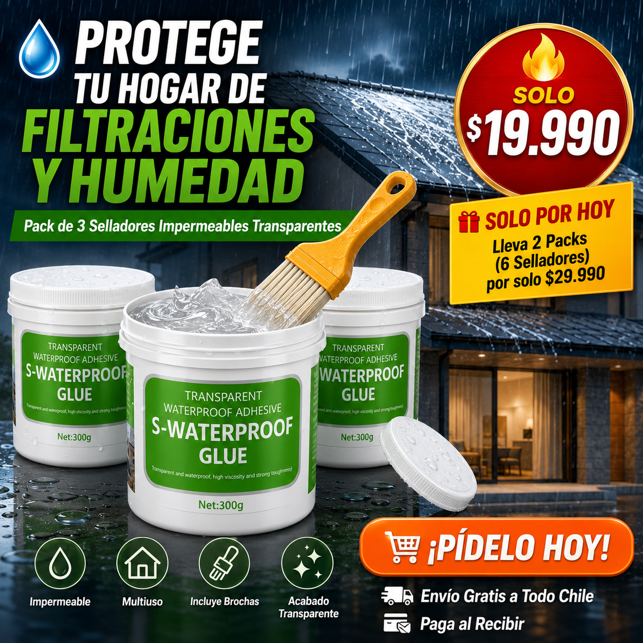 Pack 3 Selladores Impermeables Transparentes | Repara Filtraciones, Grietas y Humedad Fácilmente