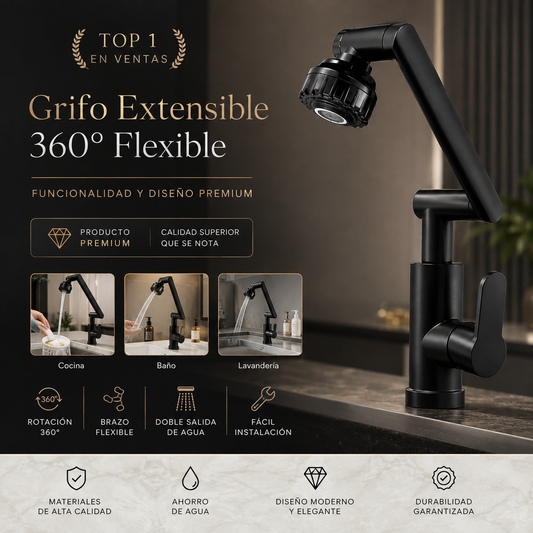 Grifo Extensible 360° con Doble Salida de Agua