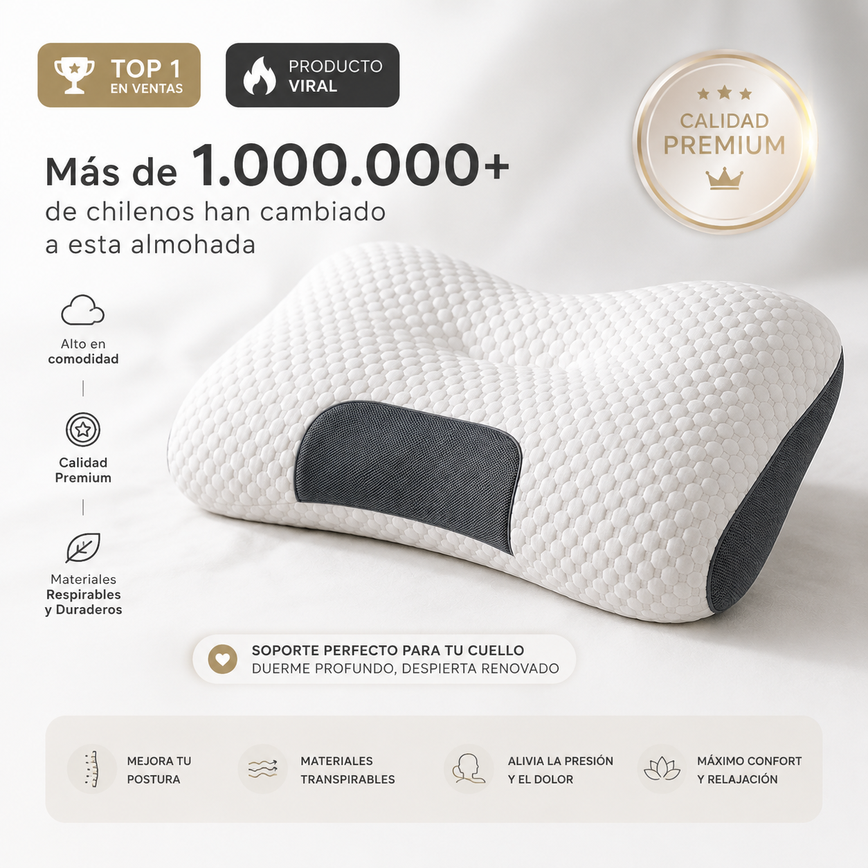 Almohada Ortopédica Cervical Premium | Descansa Mejor y Despierta Renovado