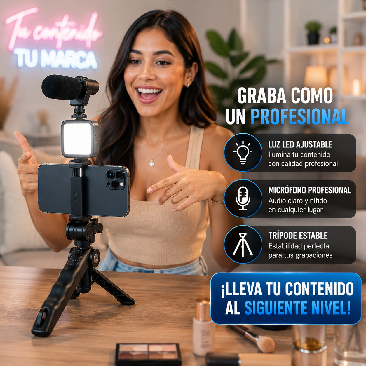 Tripode pro: Graba, Ilumina y crea contenido como un profesional