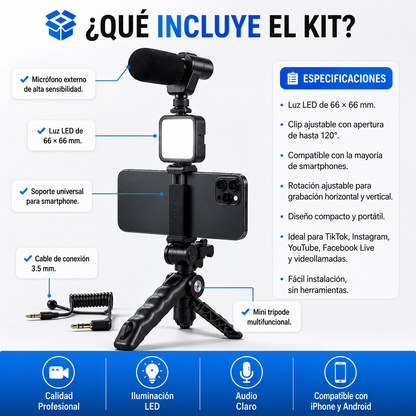 Tripode pro: Graba, Ilumina y crea contenido como un profesional