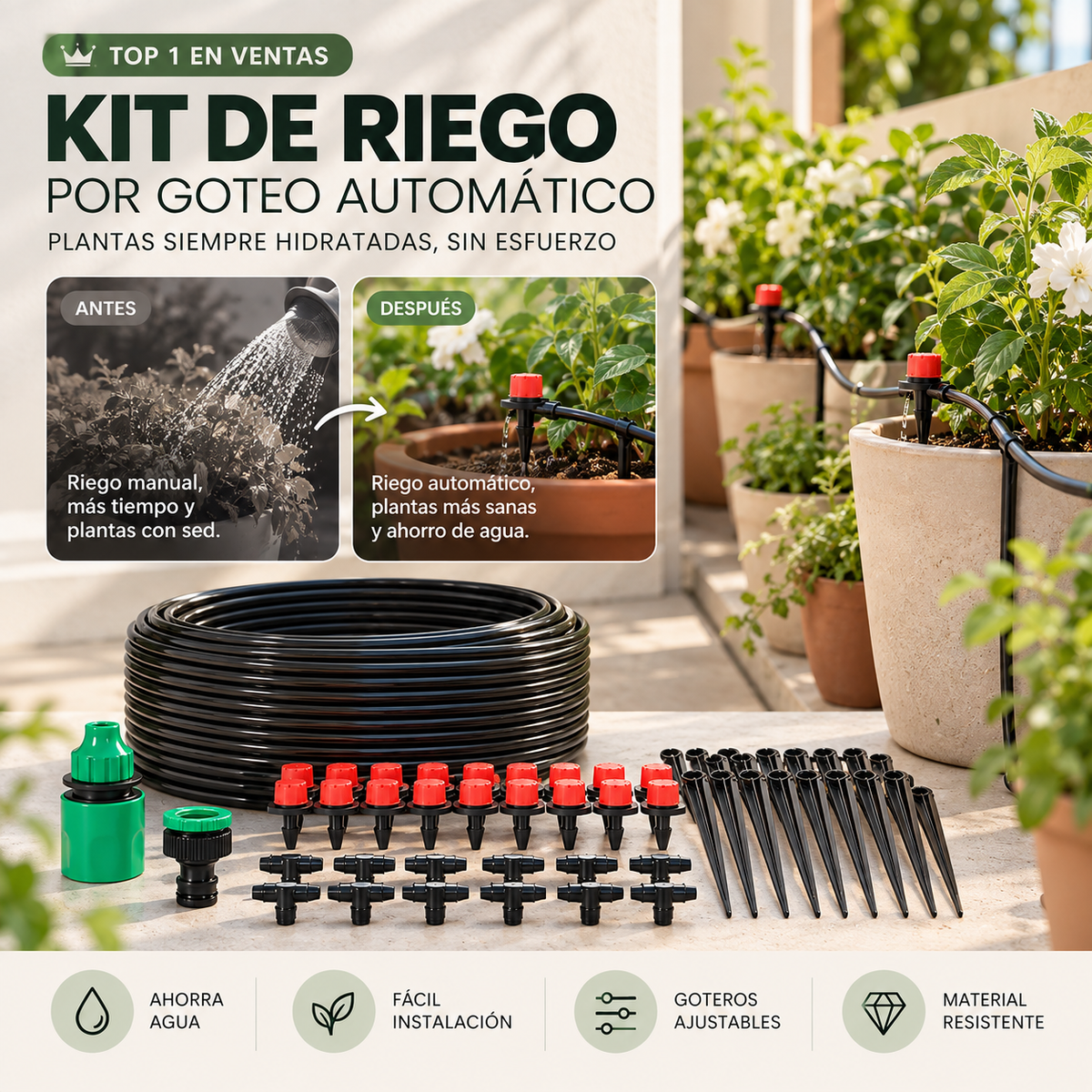 Kit de Riego por Goteo Automático 20M – Riega Fácil y Ahorra Agua