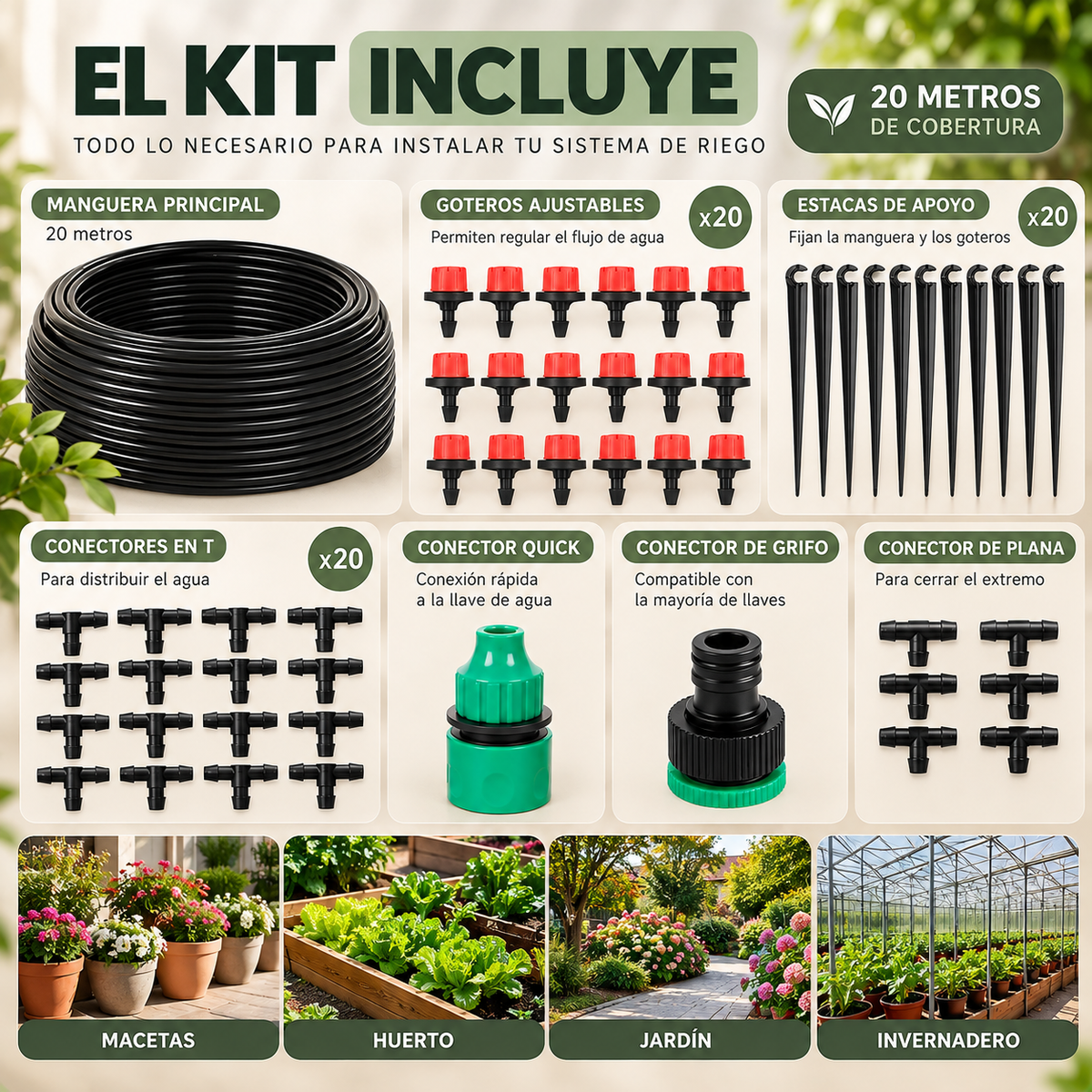 Kit de Riego por Goteo Automático 20M – Riega Fácil y Ahorra Agua