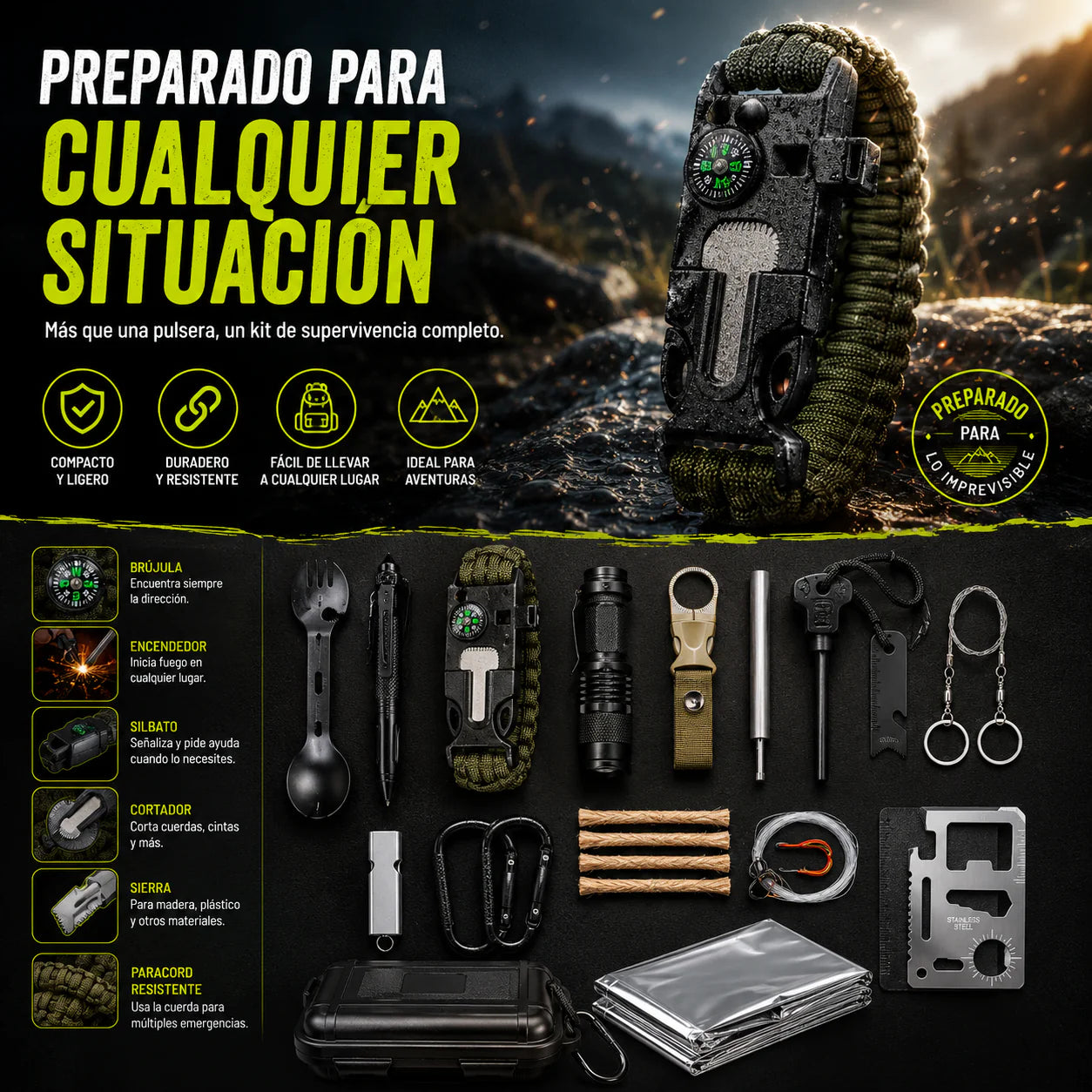 Kit Herramientas De Supervivencia Campin