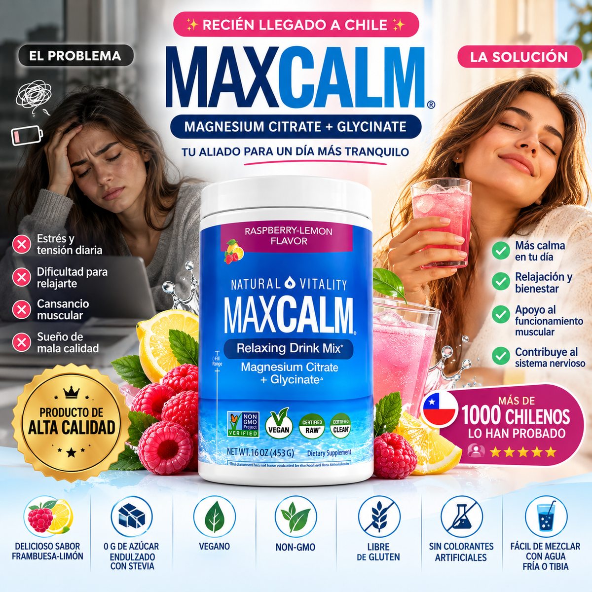 MAXCALM – Magnesio Citrato + Glicinato | Bienestar para tu día