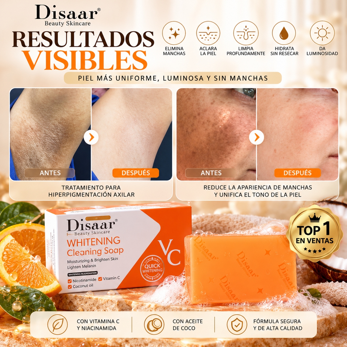 Disaar – Jabón Aclarante con Vitamina C y Niacinamida