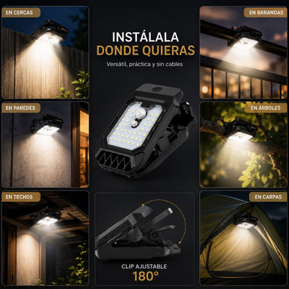 ¡Oferta 3x1! lámpara solar con clip y sensor de movimiento