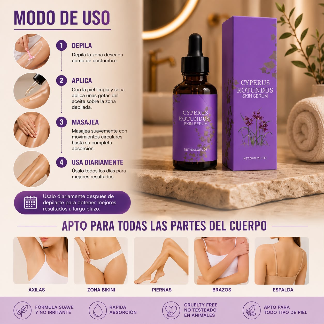 PACK serum natural, para retrasar crecimiento del vello.