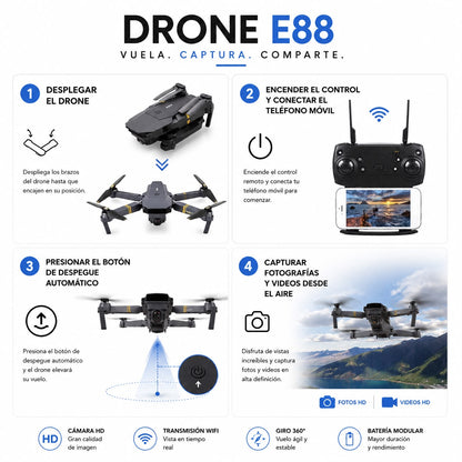 🚁 Drone E88 4K Plegable con Cámara HD | Fácil de Volar, Compacto y con Control Remoto